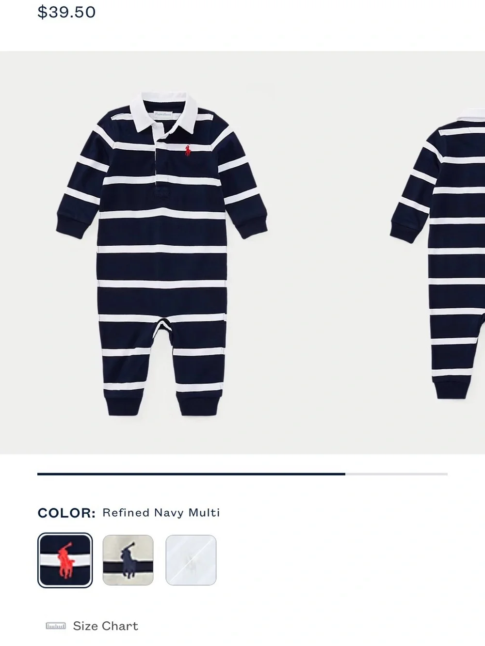 Ralph Lauren Navy & White Striped Polo Footie with Red Pony